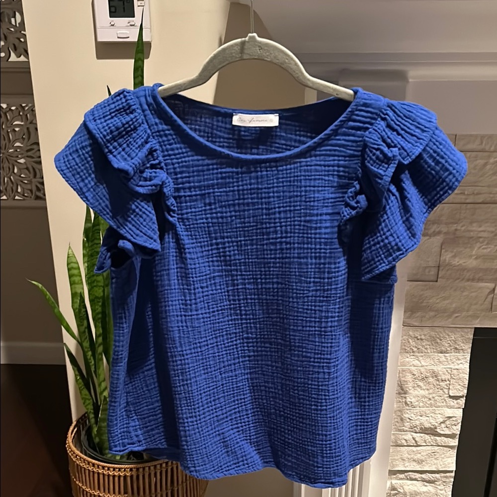 Boutique Blur Top with Ruffle Sleeves